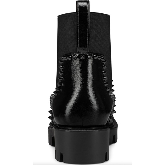 Christian Louboutin Out Lina Spike Lug Flat Black Patent Chelsea Ankle Boot 37.5 - Picture 10 of 12